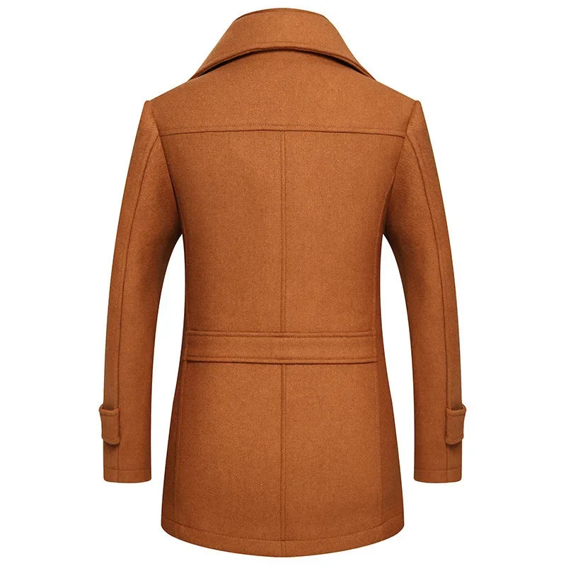 Autumn Winter Double Collar Woolen Coats Men Thick Business Casual Wool Blends Trench Coat Male Solid Turn Down Collar Outerwear