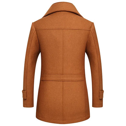 Autumn Winter Double Collar Woolen Coats Men Thick Business Casual Wool Blends Trench Coat Male Solid Turn Down Collar Outerwear