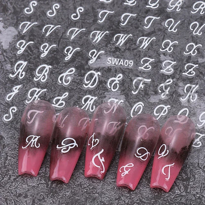 4pcs English Letter Nail Stickers Gothic Style Y2K Cool Design Roman Letter Alphabet Adhesive Nail Decal DIY Manicure Decoration