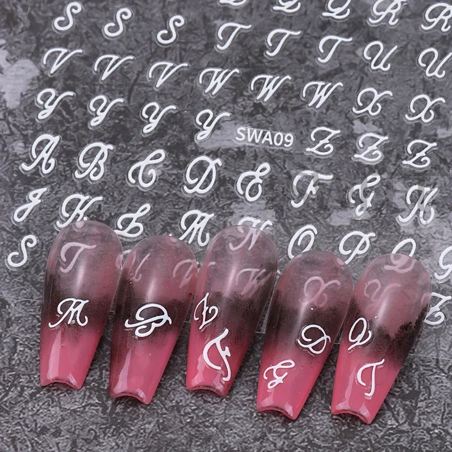 4pcs English Letter Nail Stickers Gothic Style Y2K Cool Design Roman Letter Alphabet Adhesive Nail Decal DIY Manicure Decoration