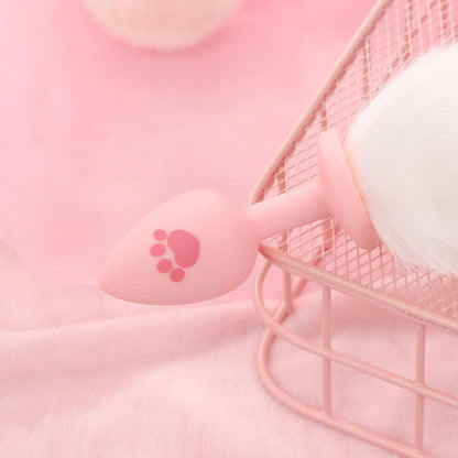 BLACKWOLF Cute Pink Silicone Anal Plug Soft Long Tail Butt Plug Adult Games Anal Beads Erotic Cosplay Sex Toys For Women
