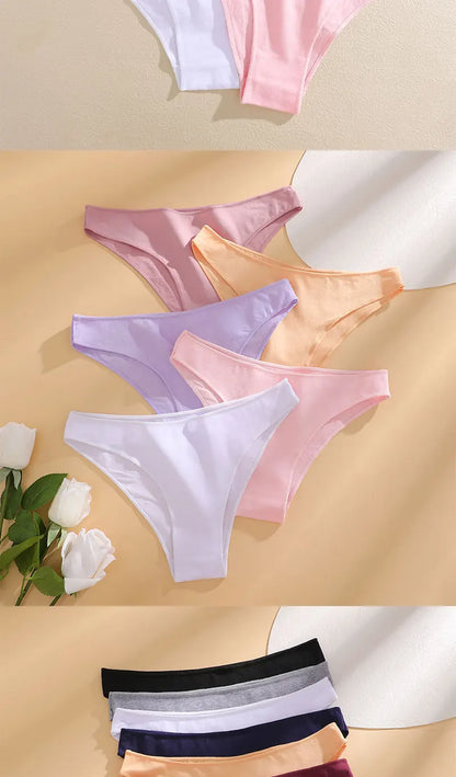 5PCS/Set Cotton Women's Panties Female Underwear Sexy Briefs Lingerie Smooth Comfortable Underpants Solid Color Pantys M-XXL