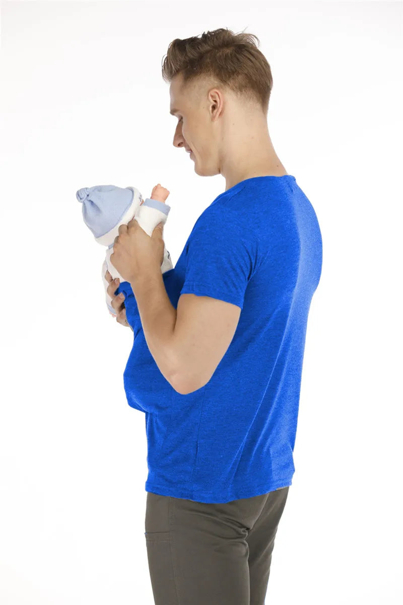 Safety Kangaroo Pocket T-Shirt Baby Carrier Summer Pregnancy Clothes Mother Father Short Sleeves Tops Feeding Nylon Cotton Tees