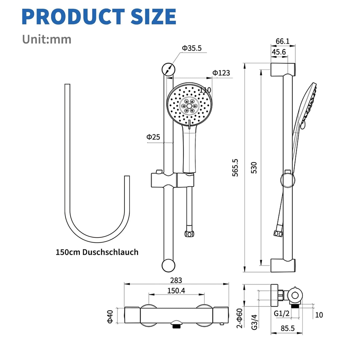 Bathroom Shower Faucet Wall-mounted Bathtub Mixer Taps Thermostatic Bath Tub Showers System Set with 3 Modes Rain Handheld