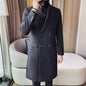 Autumn Winter Vintage Men's Woolen Long Coat Fashion Lapel High Quality Double Breasted Formal Men Slim Fit WindBreaker Overcoat