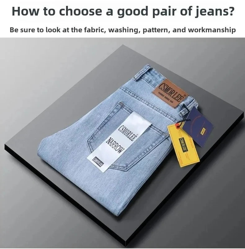 2026 Spring Summer Thin Jeans Classic Style Fashion Stretch Regular Fit Denim Trousers Male Brand Men's Washed Light Blue