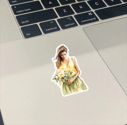 Fantasy Yellow Watercolor Summer Long Skirt Girl Stickers Cute Crafts Scrapbooking  Planner Journal  Stationery Planner Kawaii