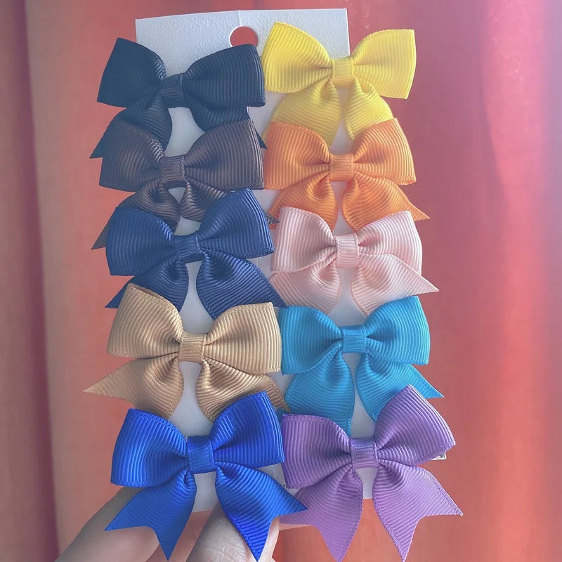 10Pcs/Set New Cute Solid Ribbon Bowknot Hair Clips for Baby Girls Handmade Bows Hairpin Barrettes Headwear Baby Hair Accessories