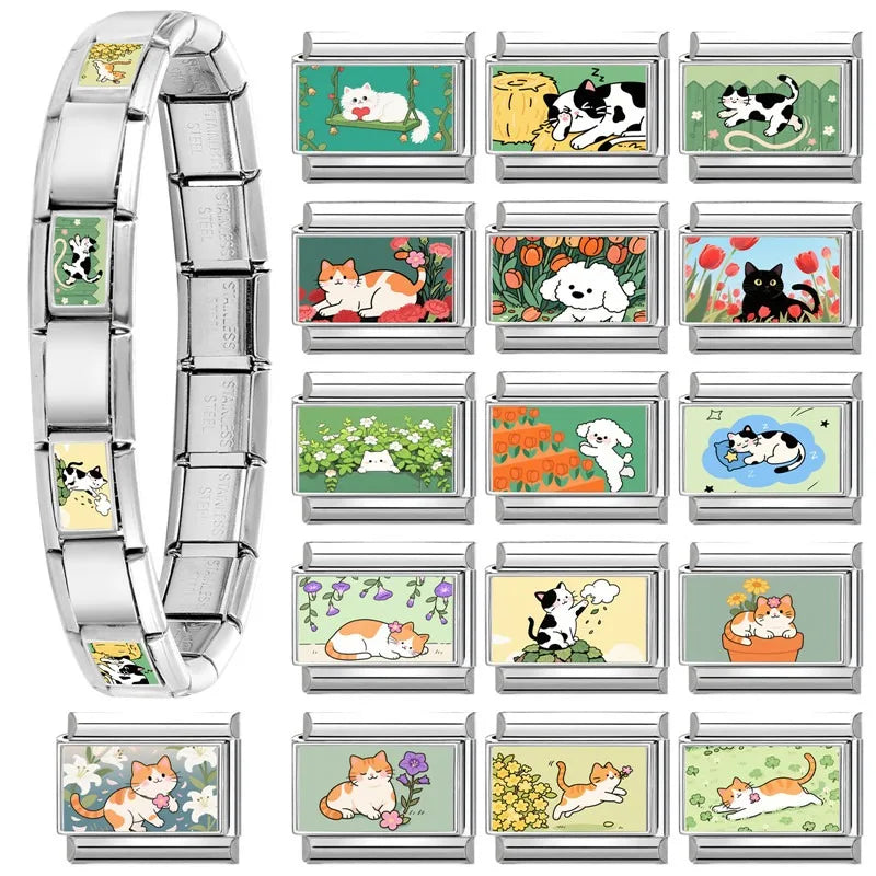 Y2K Cute Funny Sofa Cats Dogs Italian Charm Fit 9mm Stainless Steel Women DIY Bracelet Drop Shipping Fashion Jewelry Wholesale