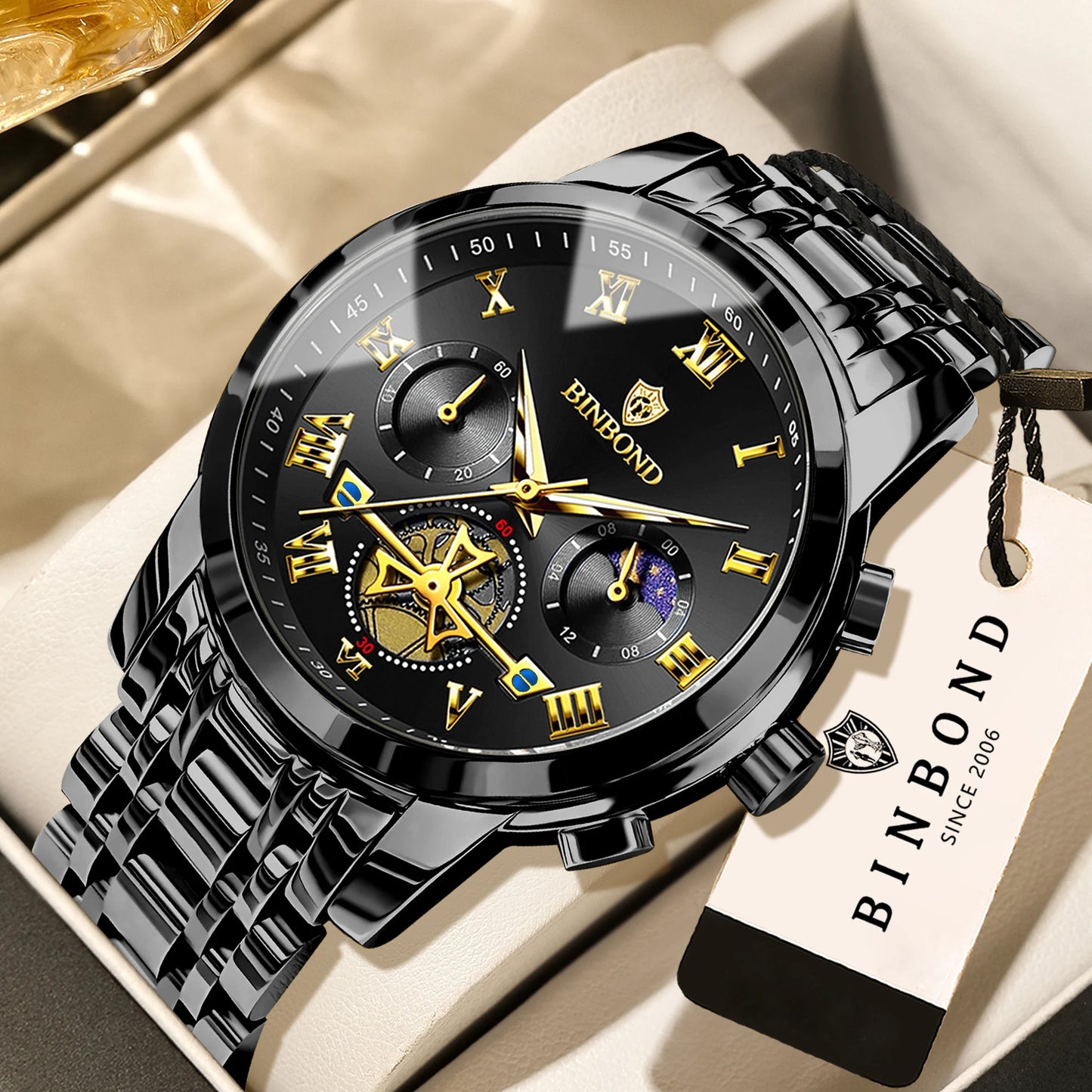 BINBOND Chronograph Men's Watches Accurate Quartz Watch For Men Luxury Luminous Waterproof StopWatch Durable Reloj