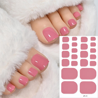1Sheet=22Tips Glossy Red Toe Nail Stickers Full Cover Solid Color Press On Toenails Patch UV Baking Free Foot Gel Polish Wraps #