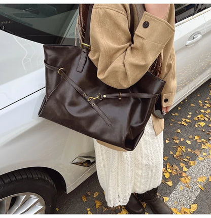 Tote Bag Designer Retro PU Leather Shoulder Handbag for Women Winter Trend Y2K Fashion Handbags Females Travel Luxury Tote Bags