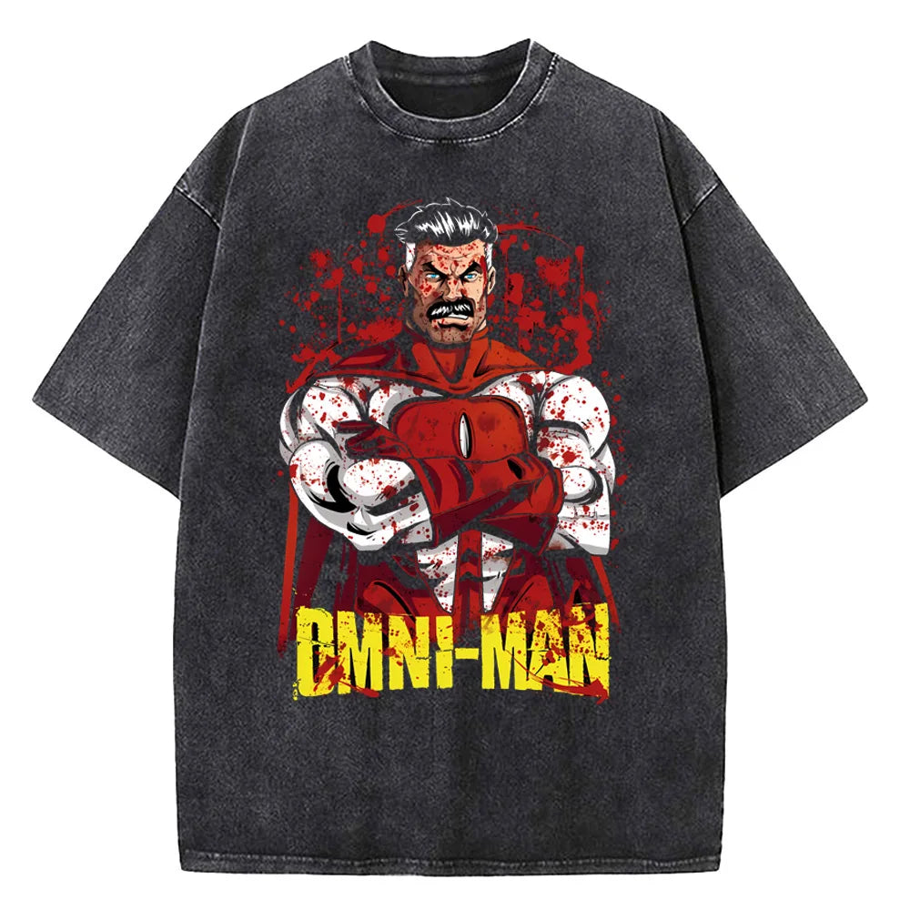 Men Women Invincible Hero Vintage Washed T Shirts High Quality Cotton Clothes Short Sleeve Crew Neck Tee Shirt Summer T-Shirts