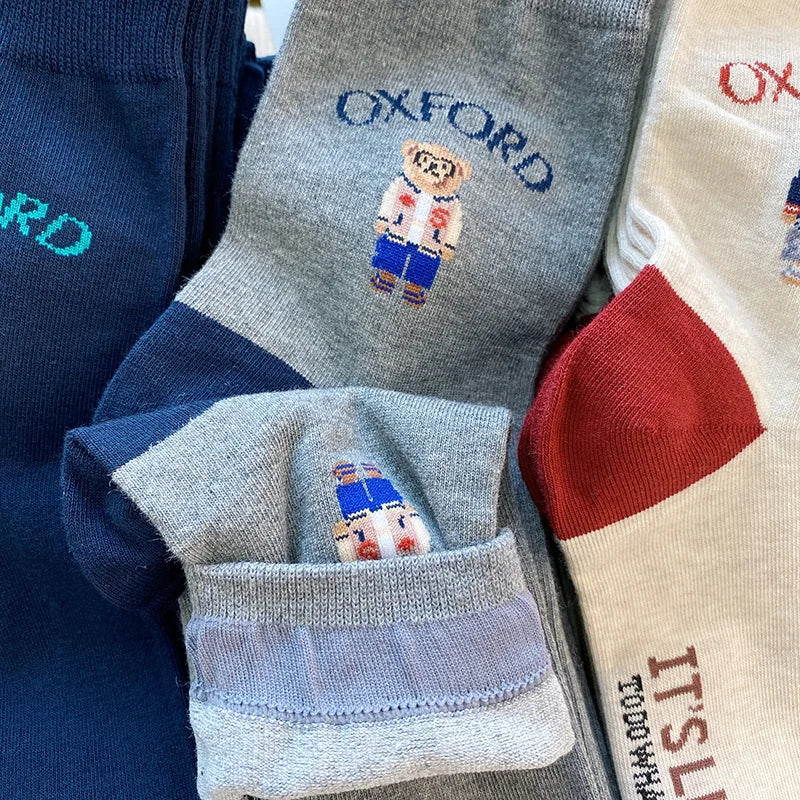 Good Quality Cartoon Gentleman Bear Men's Socks Cotton Harajuku Style Sport Boys Skateboard Novelty Breathable  Christmas Gifts