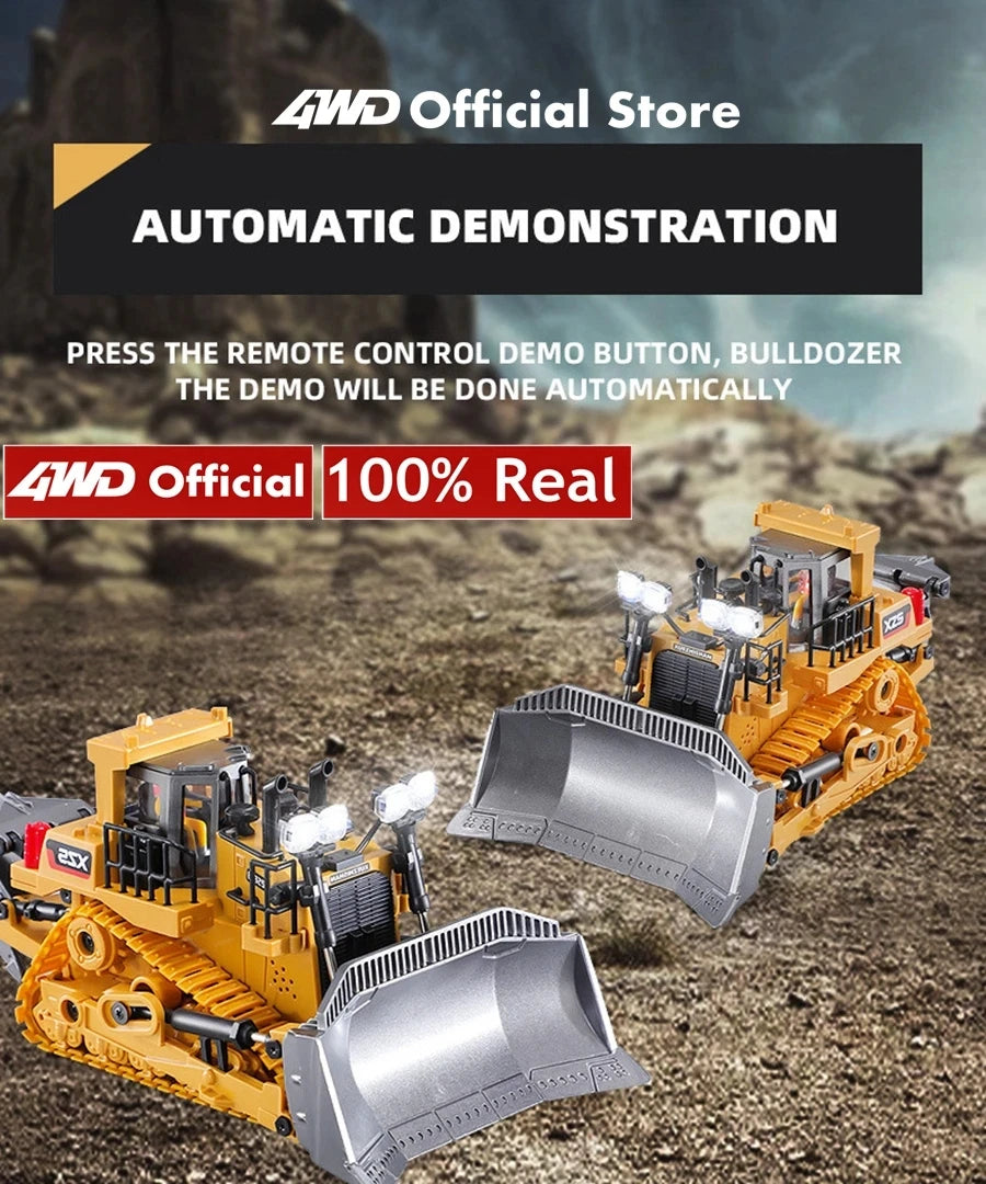4WD Remote Control Excavator 4x4 Alloy Dump Truck Bulldozer Radio Model RC Car Construction Vehicle with Lights Sound Toy Gift