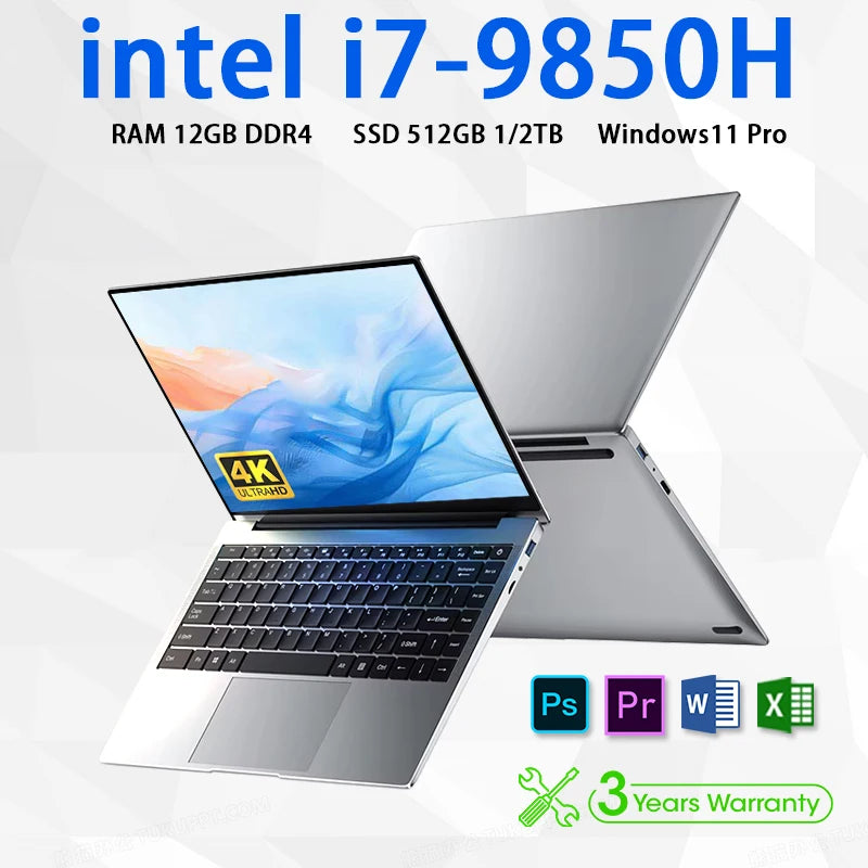 Intel Core I7 9850H Atom A3950 Windows 11 Pro Laptop Gamer SSD 1TB RAM 16GB Portable Laptops Computer Gaming 14.1' Notebook PC