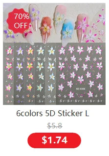 5D Hibiscus Flower Nail Embossed Sticker Acrylic Pink White Gold Petal Leaf Adhesive Decal Butterfly Dragon Floral Elegant Decor