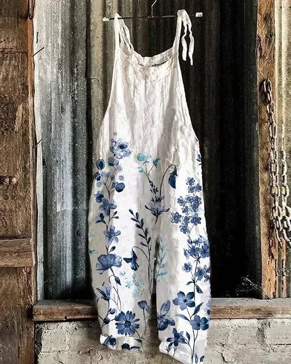 Women Jumpsuits Overalls Sleeveless Slash Neck Print Floral Wide Leg Pants High Street Autumn 2026 Casual Loose Backless