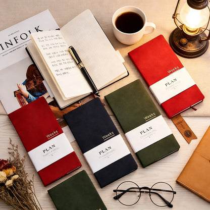Undated Weekly Fabric A6 Journal - Portable Pocket-Sized Planner for Notes, Goals & Daily Flow Linen Weeks Planning System