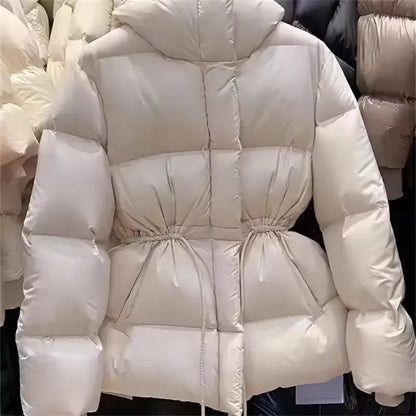 Fashion Cotton-Padded Jacket Women Autumn WinterNew Down Coat Female Parkas Hooded Drawstring Waist Thick Warm Overwear Lady Top