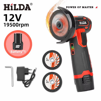 HILDA 12v Mini Angle Grinder Rechargeable Grinding Tool Polishing Grinding Machine For Cutting Diamond Cordless Power Tools