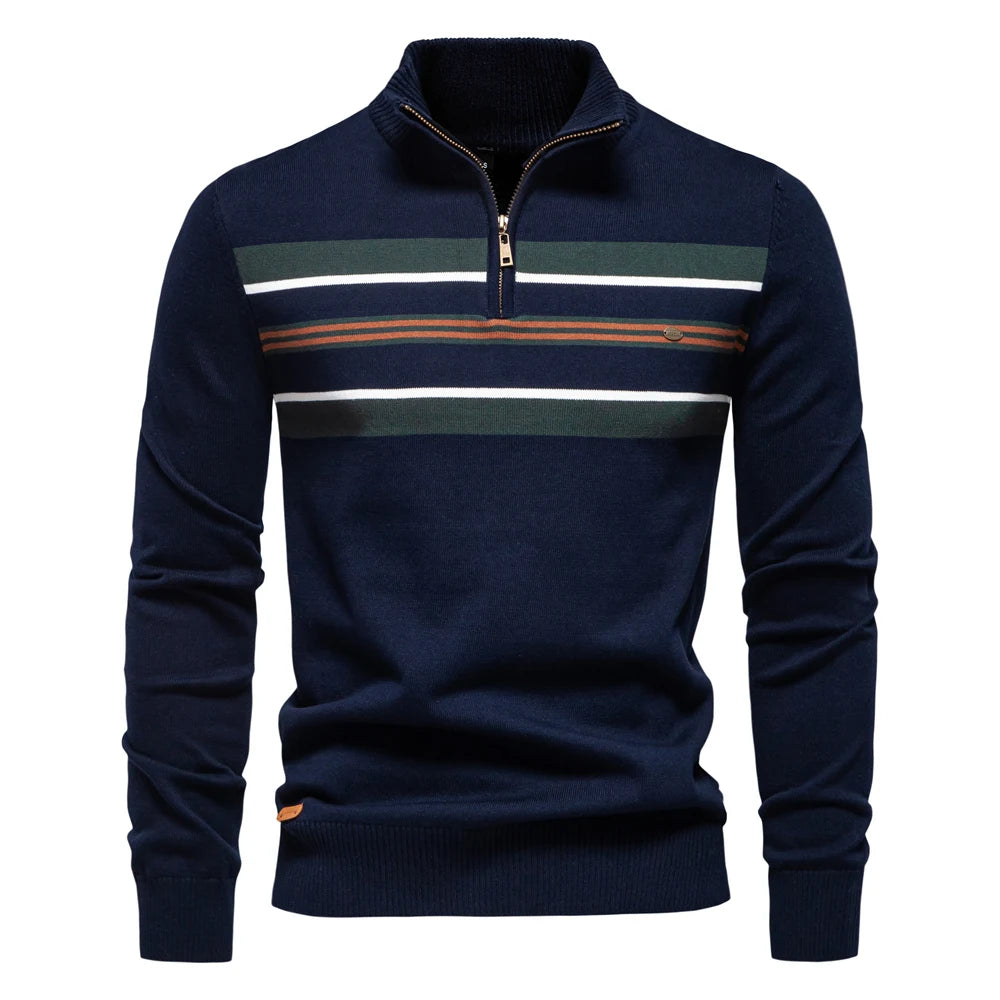 AIOPESON Mens Mock Neck Cotton Pullover Knit Sweaters Casual Business Strip Ribbed Turtleneck Sweaters for Men