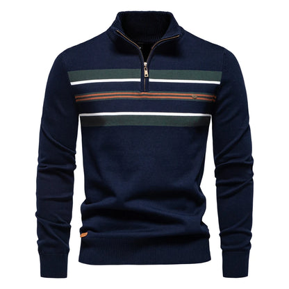 AIOPESON Mens Mock Neck Cotton Pullover Knit Sweaters Casual Business Strip Ribbed Turtleneck Sweaters for Men