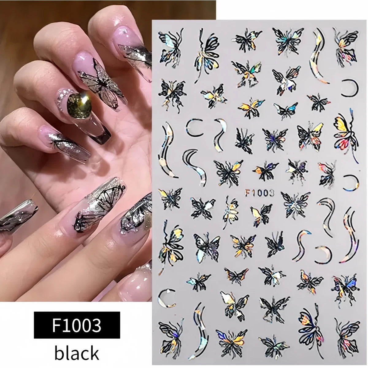 1PCS Marbled Nail Sticker 3D Abstract Lines Sticker Nail Art Supplies Nail Decals Y2K Laser Butterfly Ladies Nail Art Decoration