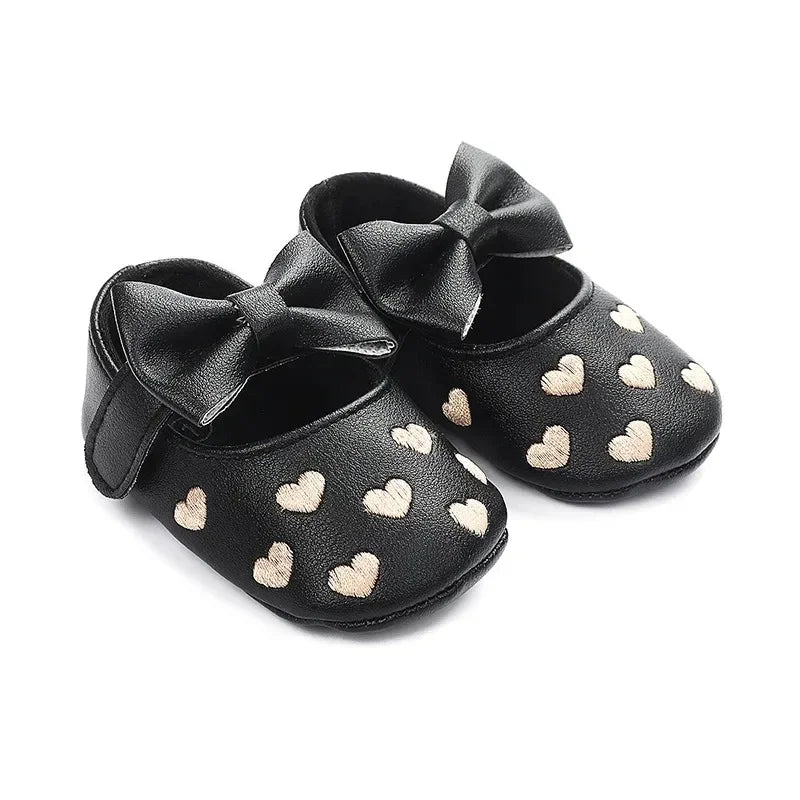 Baby Girls 0-18 Months Indoor First Walker Shoes Soft Cotton Sole Non-Slip Classic Embroidery Bowknot Hook & Loop Infant Booties