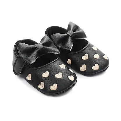 Baby Girls 0-18 Months Indoor First Walker Shoes Soft Cotton Sole Non-Slip Classic Embroidery Bowknot Hook & Loop Infant Booties