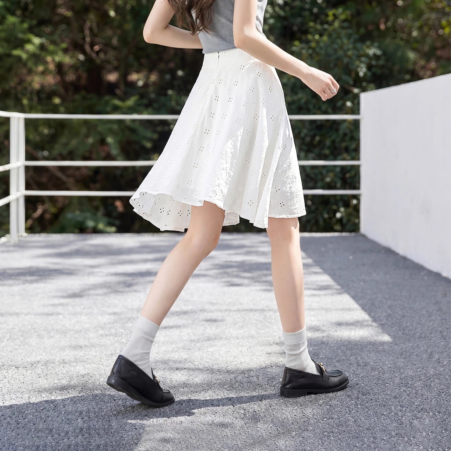 SENTUBILA Women's White Cotton Summer Skirt 2026 Woman Fashion Hollow Embroidery A-Line Short Skirt Female Clothes Q62QG7173