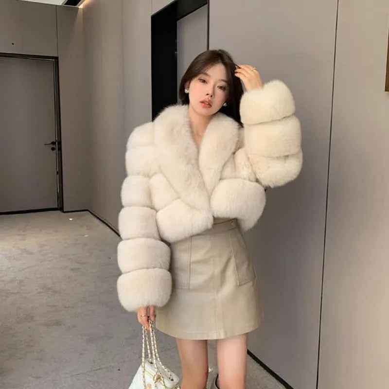 ZADORIN Luxury Big Collar Spliced Cropped Faux Fur Coat Woman Clothing Thicken Furry Faux Fur Jacket Winter Fur Coats Top Mujer