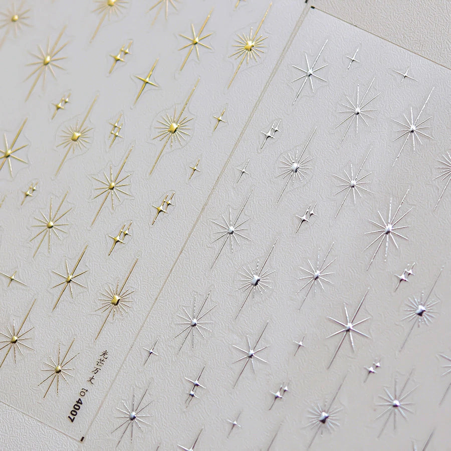 Gold Silver Starlight Laser Pink Colorful Glitter Star Bronzing Rhinestones Relief Nail Art Decorations Stickers Manicure Decals