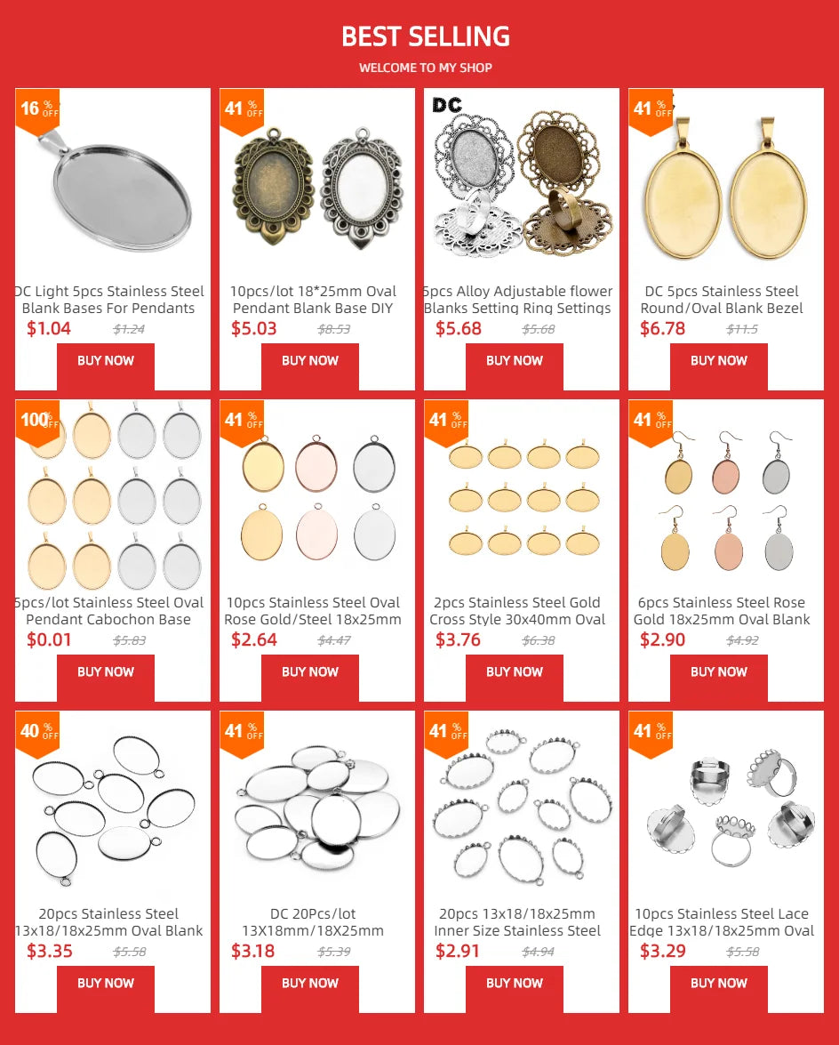 5pcs/lot Stainless Steel Oval Pendant Cabochon Base Setting Tray Blank 18*25mm 30*40mm Cabochons DIY Jewelry Making Supplies