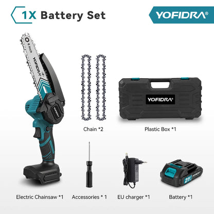 YOFIDRA 6 Inch Electric Chainsaw Cordless Oiler Garden Wood Cutting Logging Pruning Saw Power Tool For Makita 21V Battery Pin