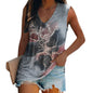 Summer New Gradient 3D Print Tank Top Women Fashion Casual V-Neck Sleeveless Camisoles Off Shoulder Vest Y2k Tops Woman Clothing
