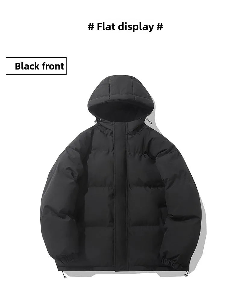 American fashion brand down jacket men's winter new solid color warm hooded bread suit cotton jacket thickened loose jacket