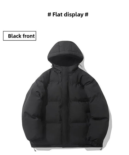 American fashion brand down jacket men's winter new solid color warm hooded bread suit cotton jacket thickened loose jacket