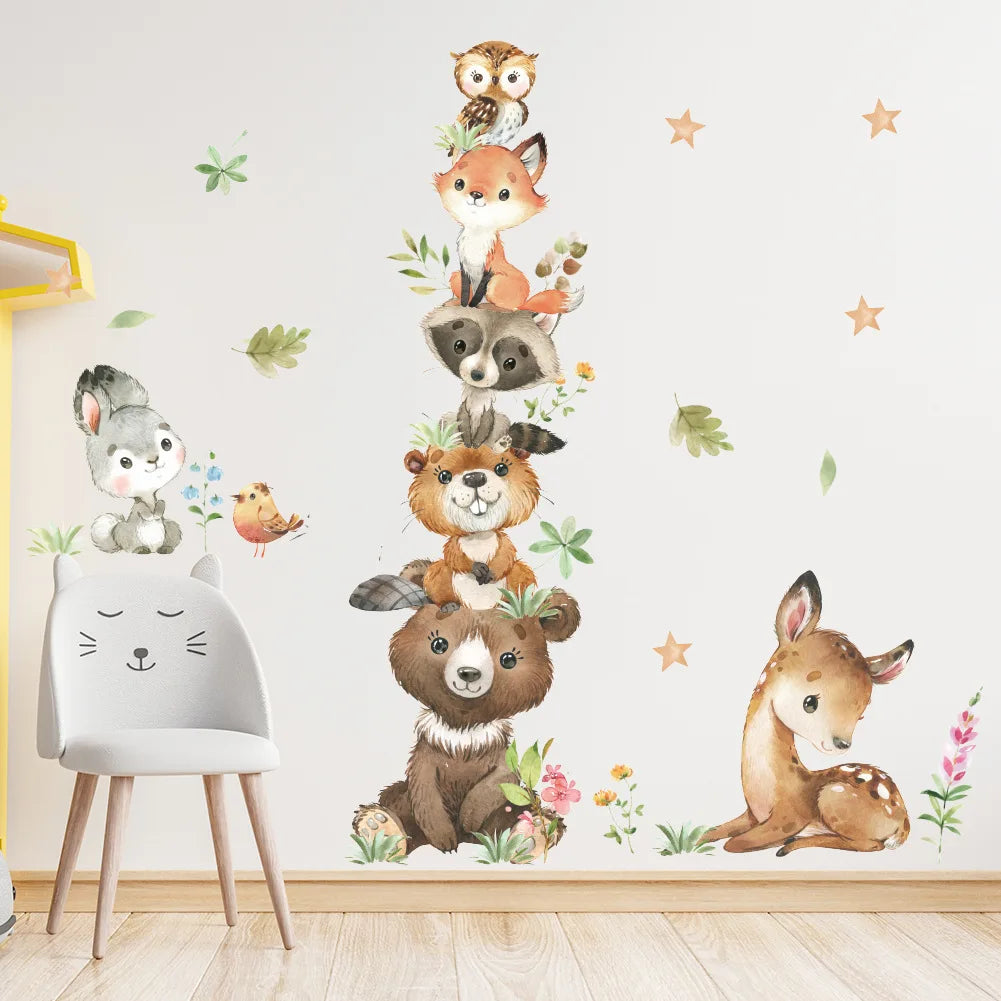 Cute Forest Animals Wall Stickers for Kids Rooms Children Boys Girls Baby Room Decoration Nursery Wallpaper Vinyl Elephant Lion