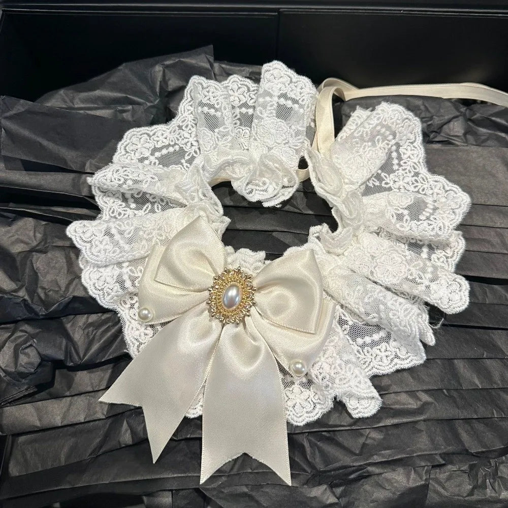 Fashion Adjustable Cat Lace Bow Bib Decorative Sweet Dog Collar Dress Up Adorable Pet Collar Photo Shooting