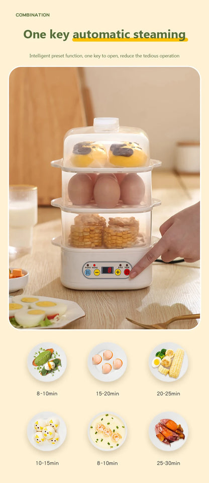 Mini Food Steamer Multi-layer combination Egg Boiler Food Warmer Rice cooker Dry burning Prevention Auto-off Eggtart making Tool