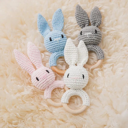 1Pc Baby Teether Wooden Crochet Rattle Toy BPA Free Baby Mobile Play Gym Wood Rodent Rabbit Rattle Newborn Educational Toy Gifts