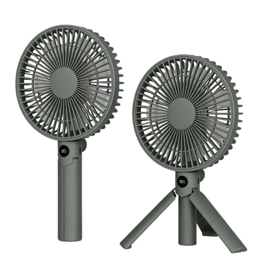 XIAOTREE nešiojamas rankinis įkraunamas ventiliatorius su LED skaitmeniniu ekranu, reguliuojamas 180° kampu, įkraunamas ventiliatorius, 4 greičių, vėjo, kempingo, trikojo ventiliatorius