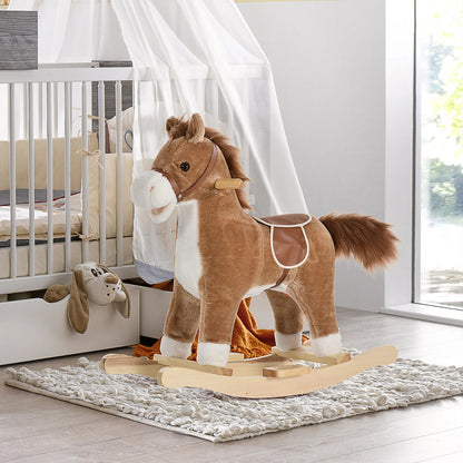 Children's Rocking Horse, Comfortable and Soft, Short Plush, Poplar, Brown, 65 L X 32.5 L X 61 H cm, Children's Rocking Horse, Toy Rocking Horse, Riding Rocking Horse, Children's Toy Rocking Horse