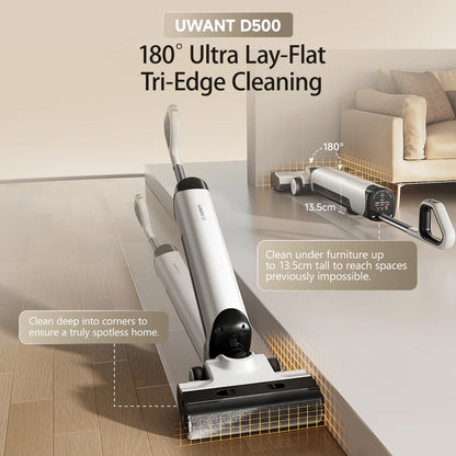 UWANT D500 Wet Dry Vacuum Cleaner 17000Pa Suction 180°Lay-Flat Cordless Mop AI Self-Cleaning 65°C Drying Triple-Sided Edge