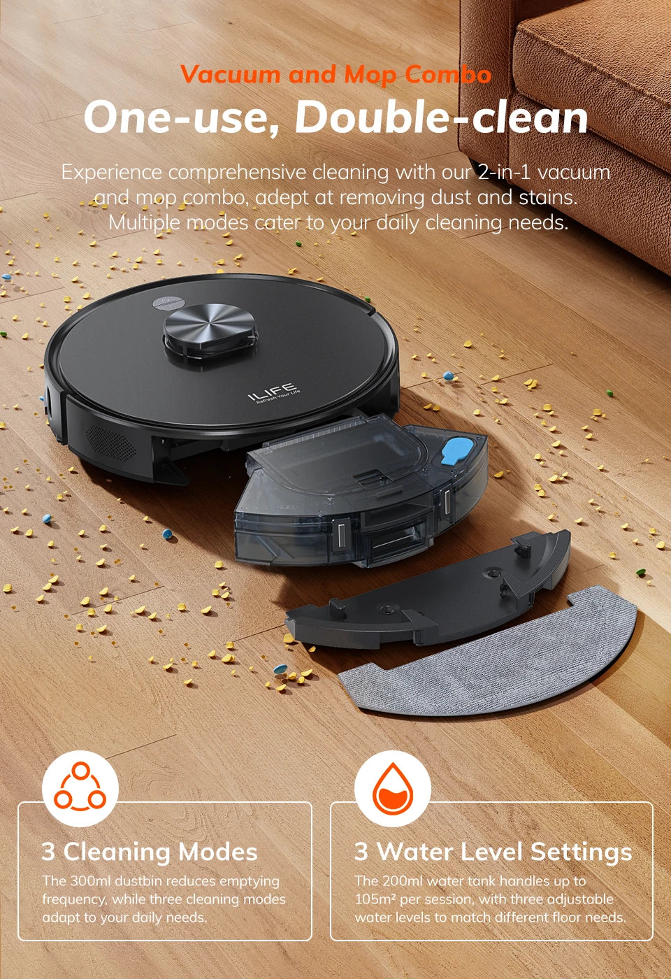 ILIFE T20s Ultra Robot Vacuum Cleaner with Self-Emptying Station, 10000Pa Suction, 4600mAh Battery, 300 Min Max Runtime