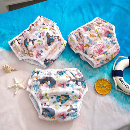 Elinfant 3PCS Mesh Cloth Inner Washable Swimming Diapers For Pool, Beach,Training Pants Swim Underpants For 3-15kg Boys Girls