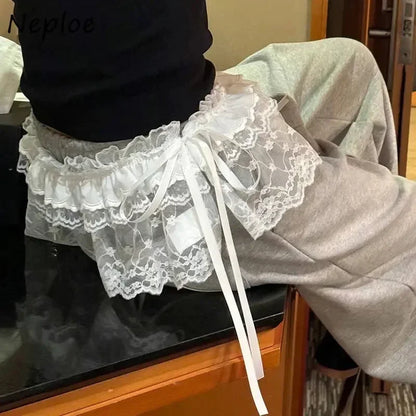 Women Y2K Korean Lace Mini Layered Skirt Streetwear Lace Up Ruffles Harajuku High Waist Pleated Ladies Jupe Skirts Clothes