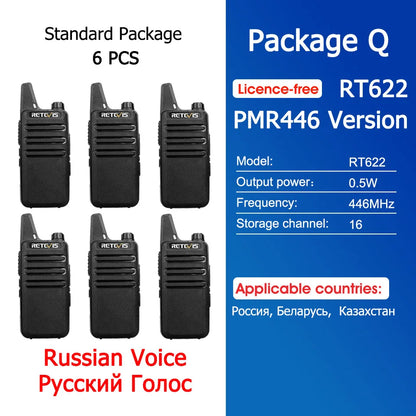 Retevis RT622 Mini Walkie Talkie 4 Pcs Walkie-talkies PMR446 FRS Portable Two Way Radio Communication Radio for Restaurant Hotel