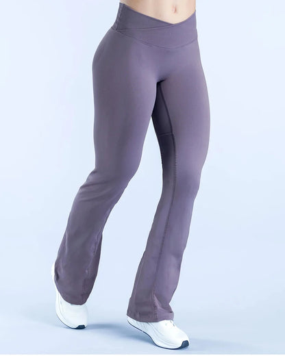 WAREBALL Women Gym Wide-leg Trousers Fitness Sport Pants V Waist Squat Proof Energy Athletic Active Pilates Flared Pants